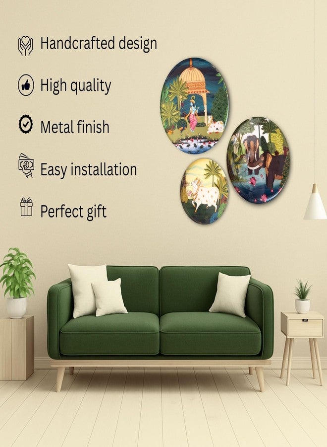RITUALISTIC Dwarika Pichwai Wall Sculpture for Home decoration | Wall painting for living room | Metal Wall Décor | Gift items for unisex | Wall art | Wall showpiece | Home Décor Gift Items | Set of 3 - Image 2